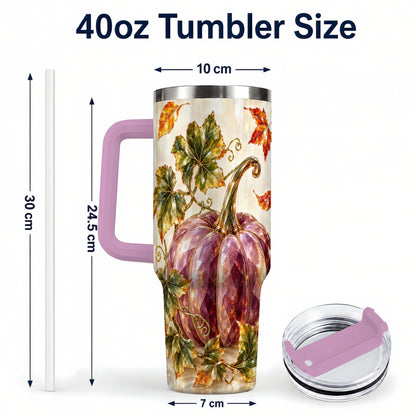 #pl[40oz|Pink] Purple Pumpkin 40oz Tumbler with Handle, Fall Stainless Steel Travel Cup