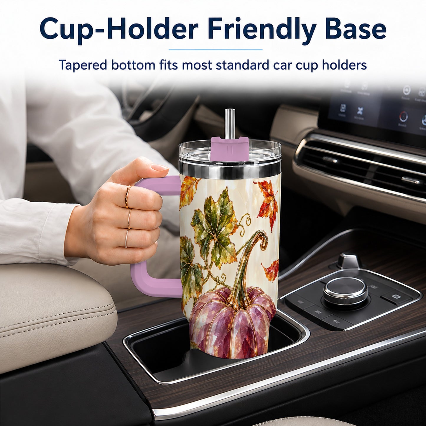 #pl[40oz|Pink] Purple Pumpkin 40oz Tumbler with Handle, Fall Stainless Steel Travel Cup