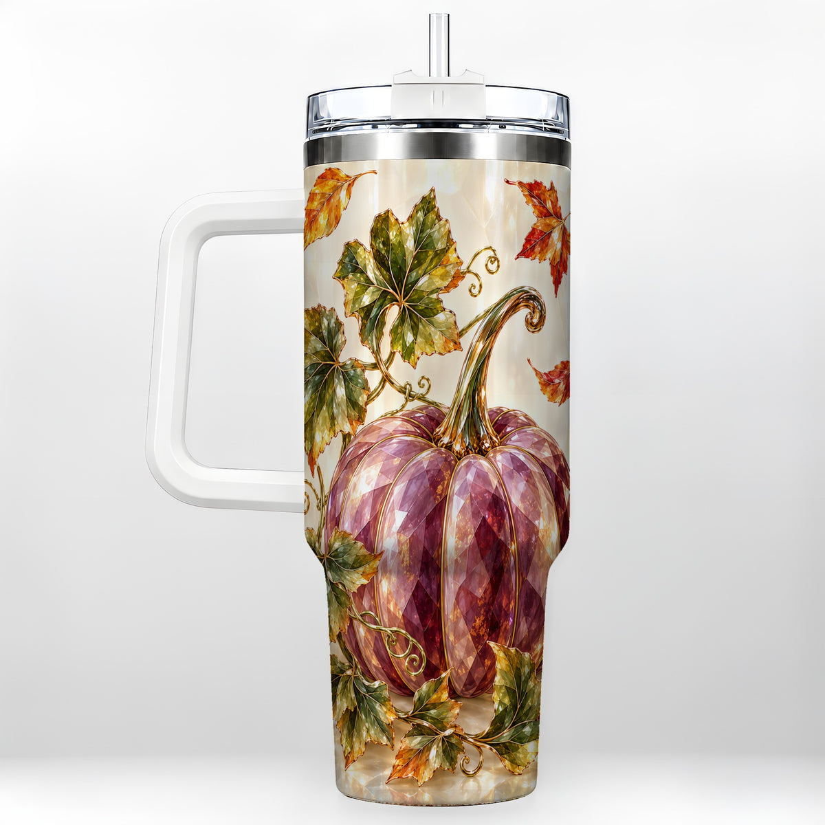 Purple Pumpkin 40oz Tumbler with Handle, Fall Stainless Steel Travel Cup