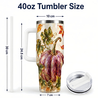 #pl[40oz|White] Purple Pumpkin 40oz Tumbler with Handle, Fall Stainless Steel Travel Cup