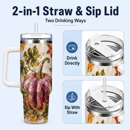 #pl[40oz|White] Purple Pumpkin 40oz Tumbler with Handle, Fall Stainless Steel Travel Cup