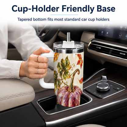 #pl[40oz|White] Purple Pumpkin 40oz Tumbler with Handle, Fall Stainless Steel Travel Cup
