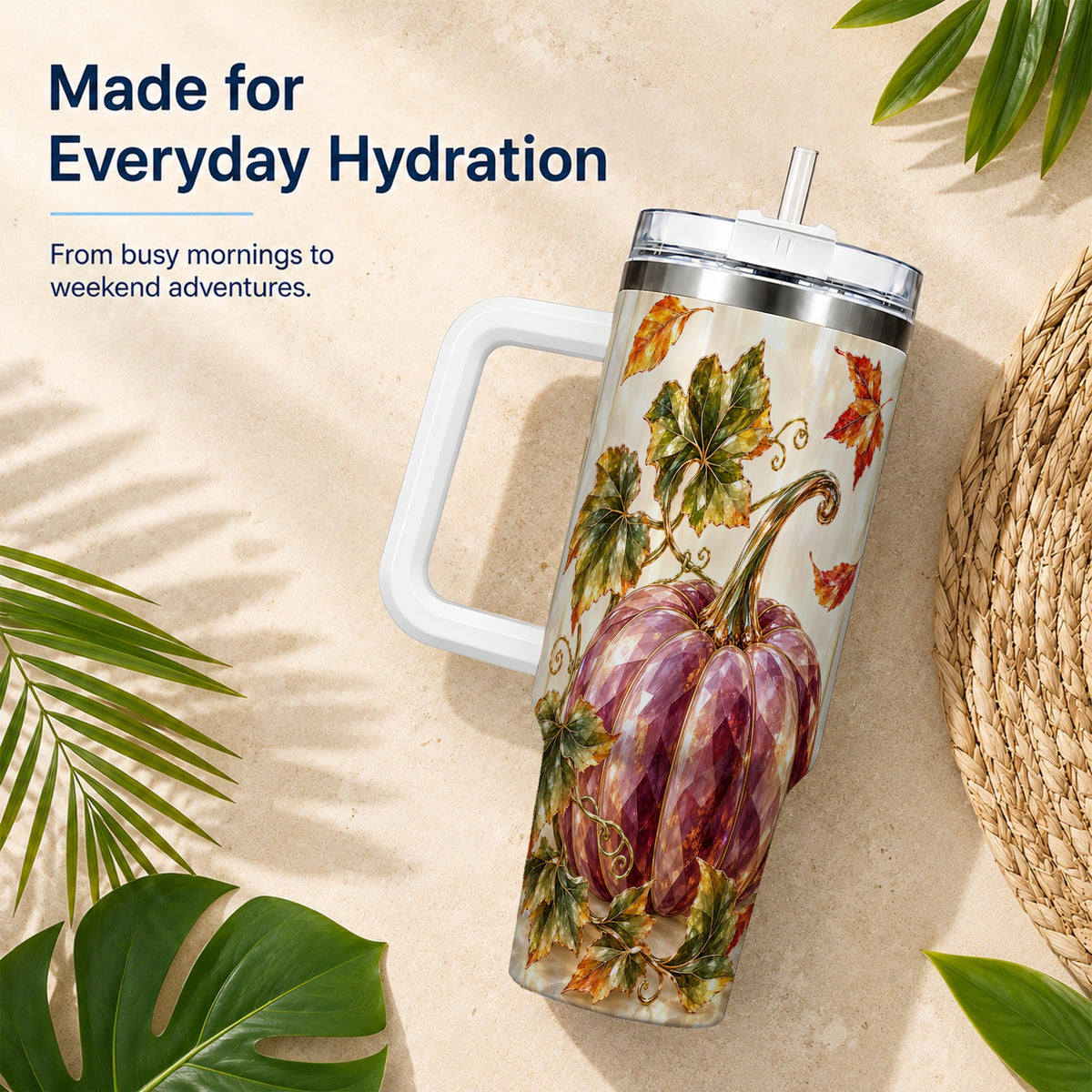 #pl[40oz|White] Purple Pumpkin 40oz Tumbler with Handle, Fall Stainless Steel Travel Cup