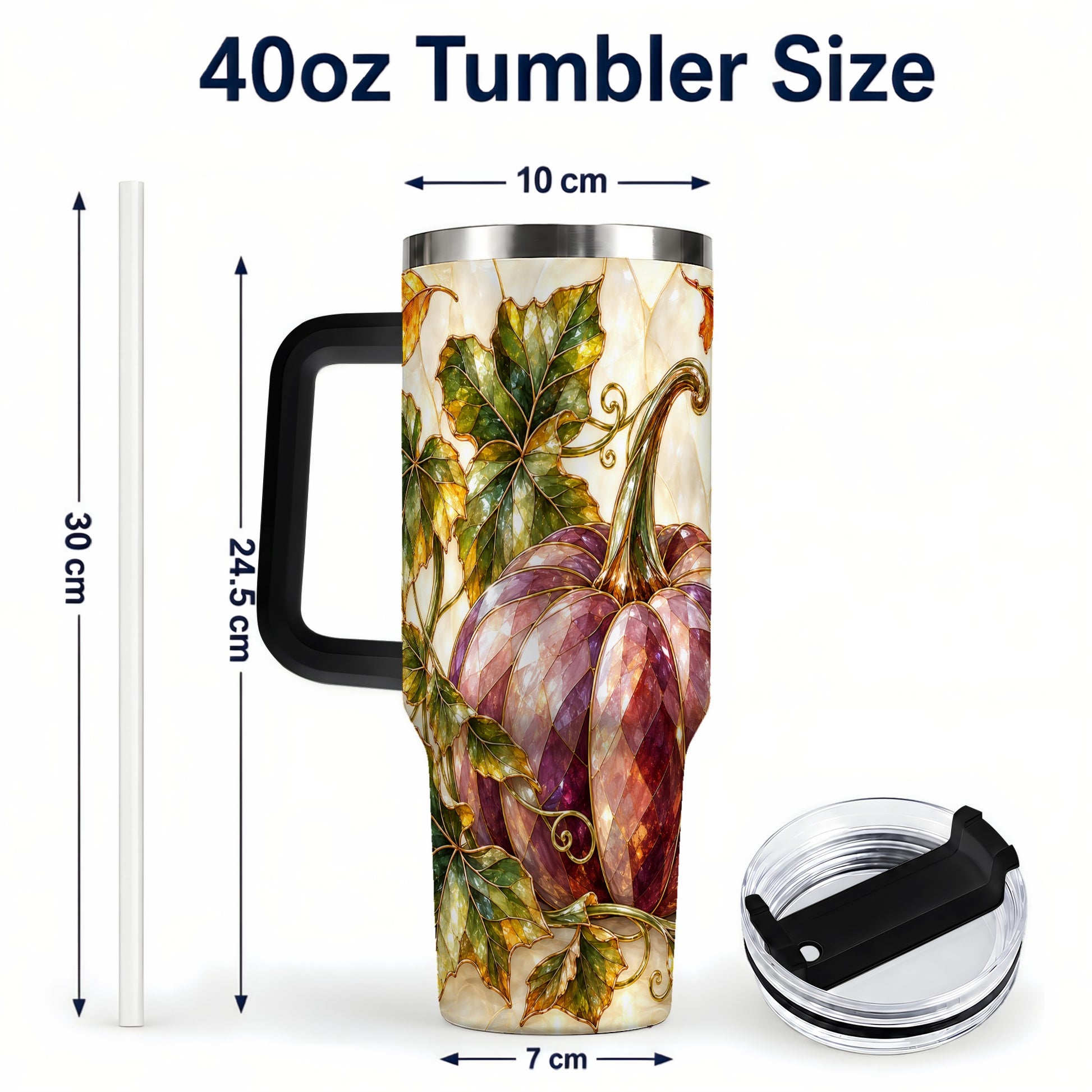 #pl[40oz|Black] Jeweled Pumpkin 40oz Tumbler with Handle, Autumn Stainless Steel Cup
