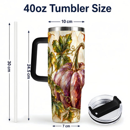 #pl[40oz|Black] Jeweled Pumpkin 40oz Tumbler with Handle, Autumn Stainless Steel Cup