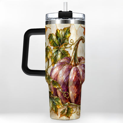 #pl[40oz|Black] Jeweled Pumpkin 40oz Tumbler with Handle, Autumn Stainless Steel Cup