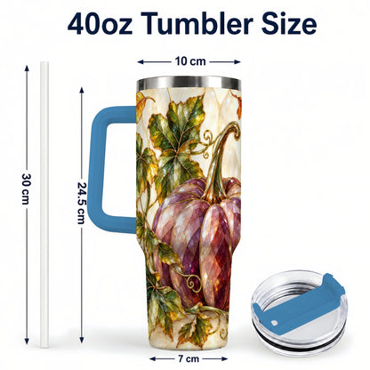 #pl[40oz|Blue] Jeweled Pumpkin 40oz Tumbler with Handle, Autumn Stainless Steel Cup