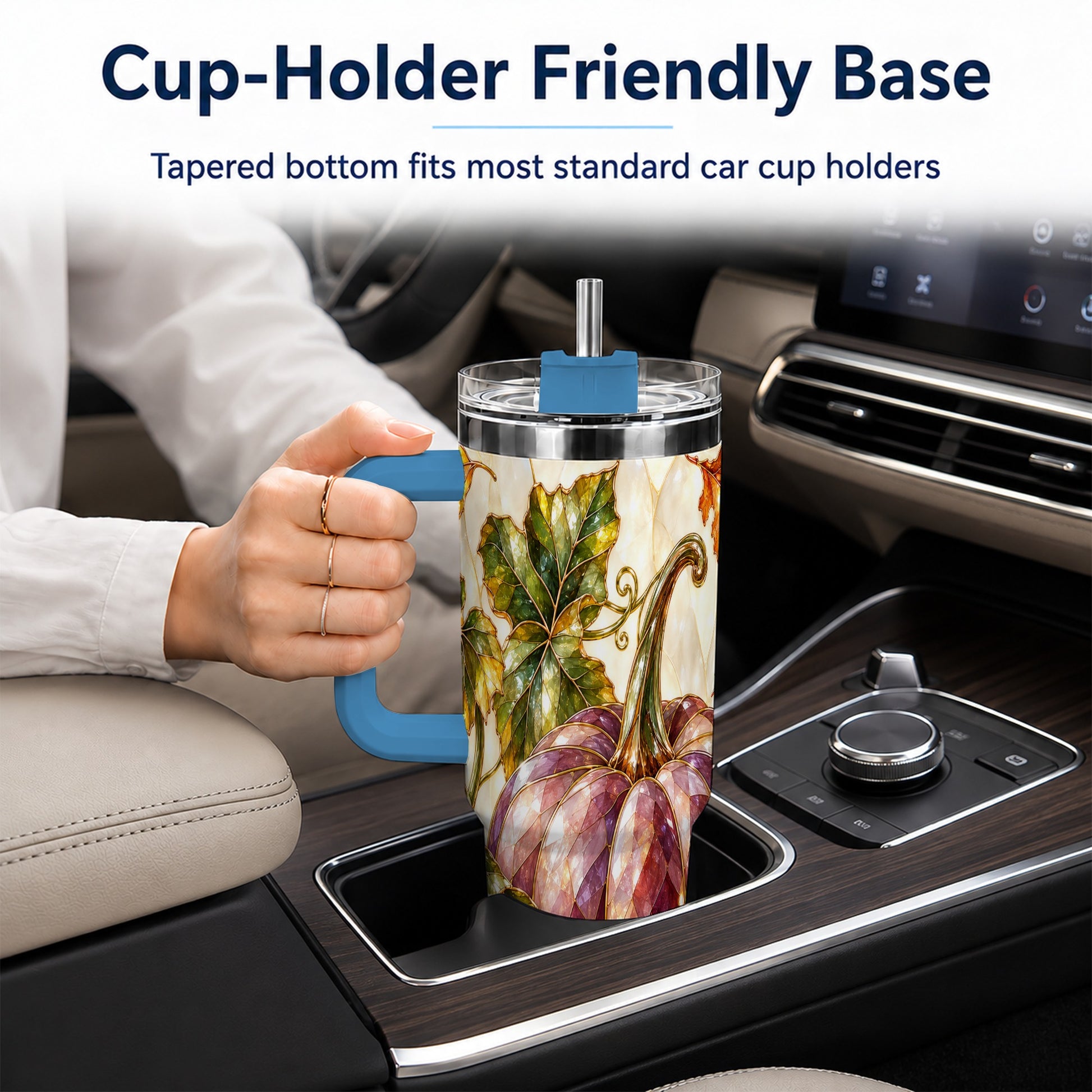 #pl[40oz|Blue] Jeweled Pumpkin 40oz Tumbler with Handle, Autumn Stainless Steel Cup