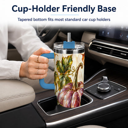 #pl[40oz|Blue] Jeweled Pumpkin 40oz Tumbler with Handle, Autumn Stainless Steel Cup