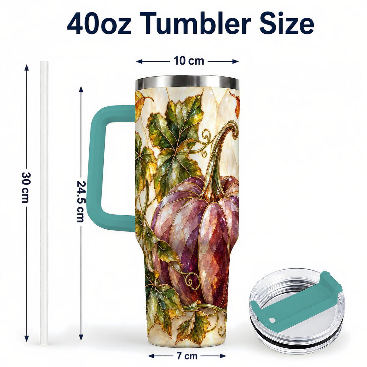 #pl[40oz|Green] Jeweled Pumpkin 40oz Tumbler with Handle, Autumn Stainless Steel Cup