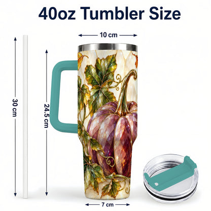 #pl[40oz|Green] Jeweled Pumpkin 40oz Tumbler with Handle, Autumn Stainless Steel Cup