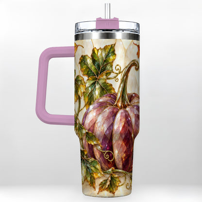 #pl[40oz|Pink] Jeweled Pumpkin 40oz Tumbler with Handle, Autumn Stainless Steel Cup