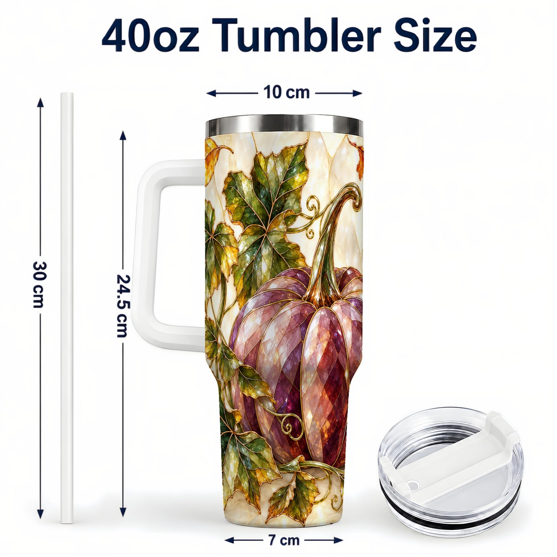 #pl[40oz|White] Jeweled Pumpkin 40oz Tumbler with Handle, Autumn Stainless Steel Cup