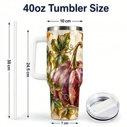 #pl[40oz|White] Jeweled Pumpkin 40oz Tumbler with Handle, Autumn Stainless Steel Cup