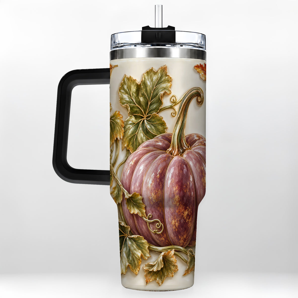 #pl[40oz|Black] Mauve Pumpkin 40oz Tumbler with Handle, Fall Stainless Steel Travel Cup