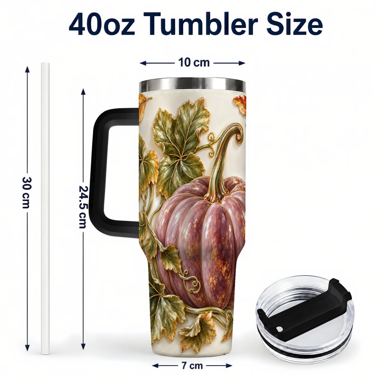 #pl[40oz|Black] Mauve Pumpkin 40oz Tumbler with Handle, Fall Stainless Steel Travel Cup