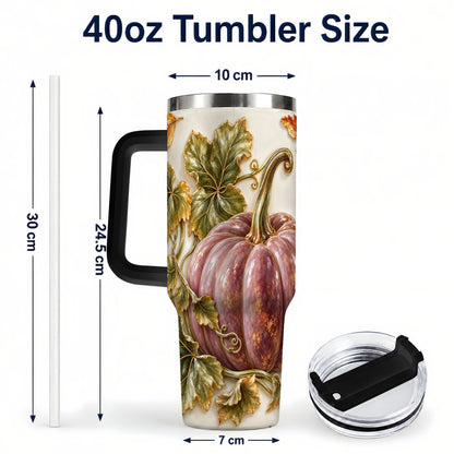 #pl[40oz|Black] Mauve Pumpkin 40oz Tumbler with Handle, Fall Stainless Steel Travel Cup