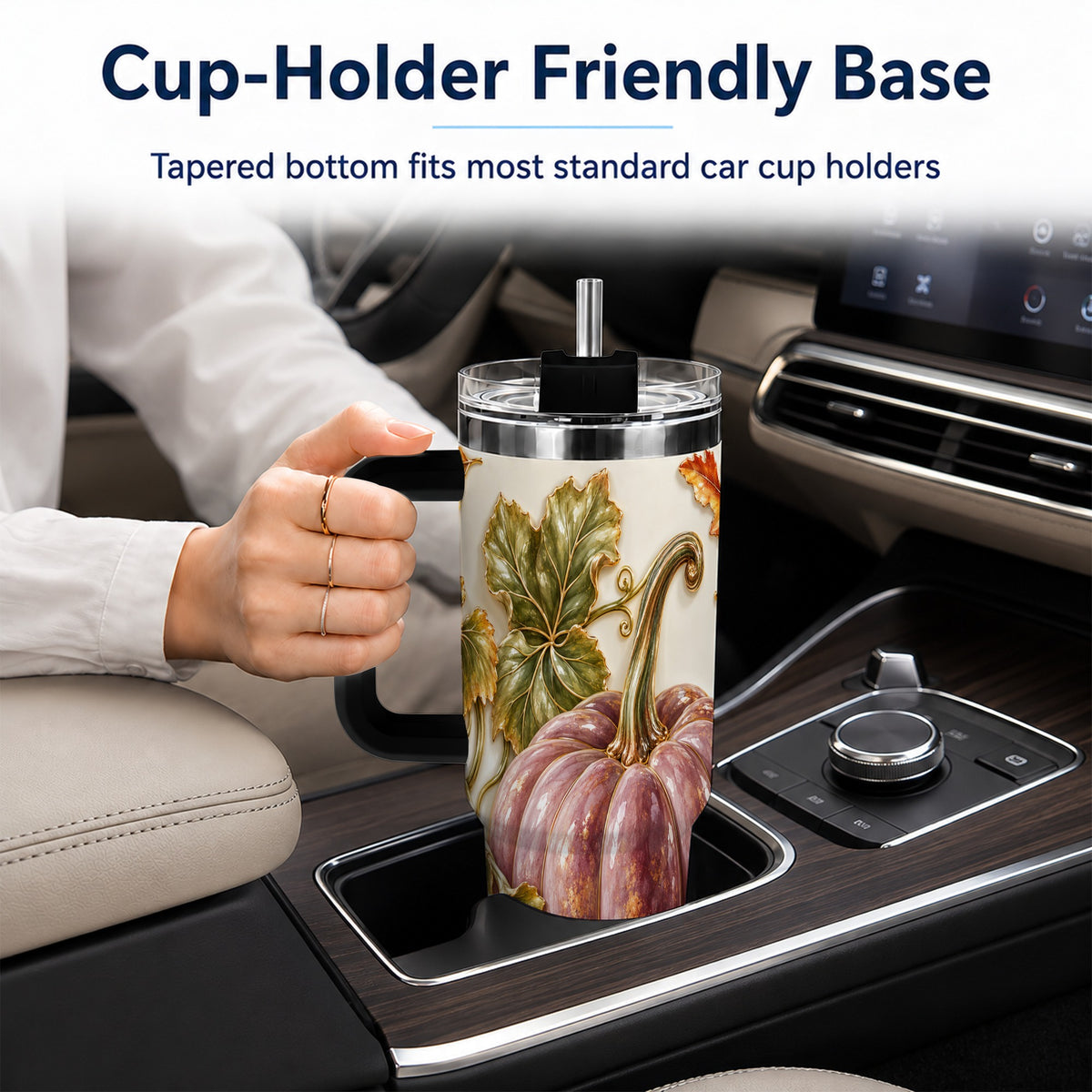 #pl[40oz|Black] Mauve Pumpkin 40oz Tumbler with Handle, Fall Stainless Steel Travel Cup