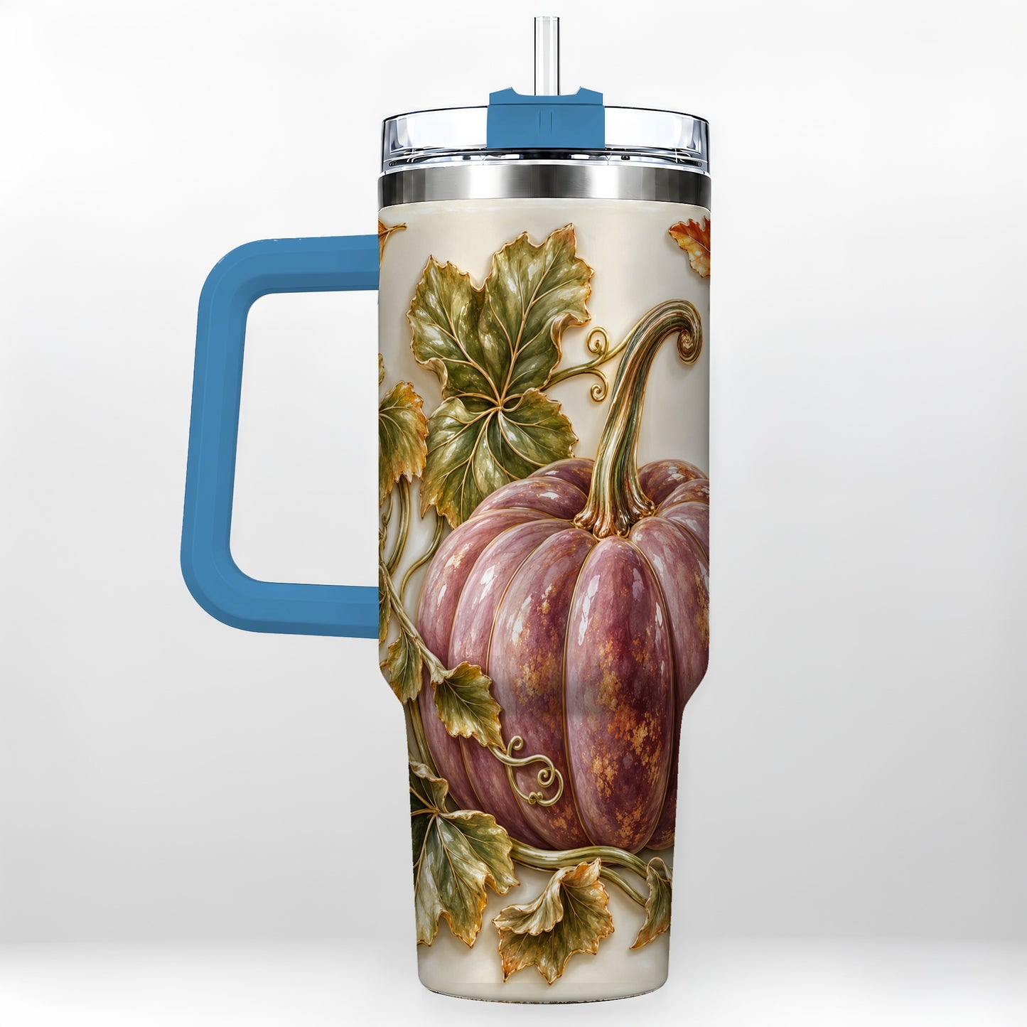 #pl[40oz|Blue] Mauve Pumpkin 40oz Tumbler with Handle, Fall Stainless Steel Travel Cup