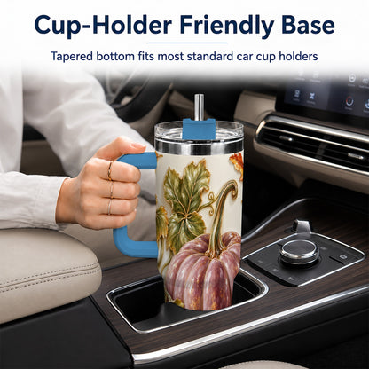 #pl[40oz|Blue] Mauve Pumpkin 40oz Tumbler with Handle, Fall Stainless Steel Travel Cup