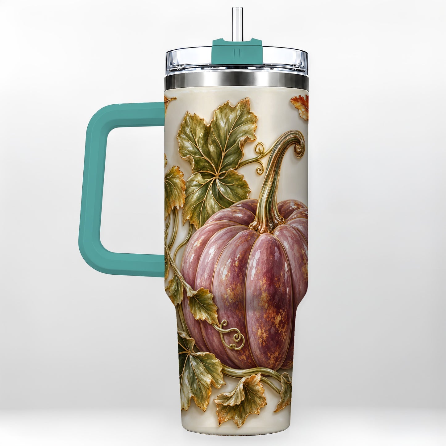 #pl[40oz|Green] Mauve Pumpkin 40oz Tumbler with Handle, Fall Stainless Steel Travel Cup