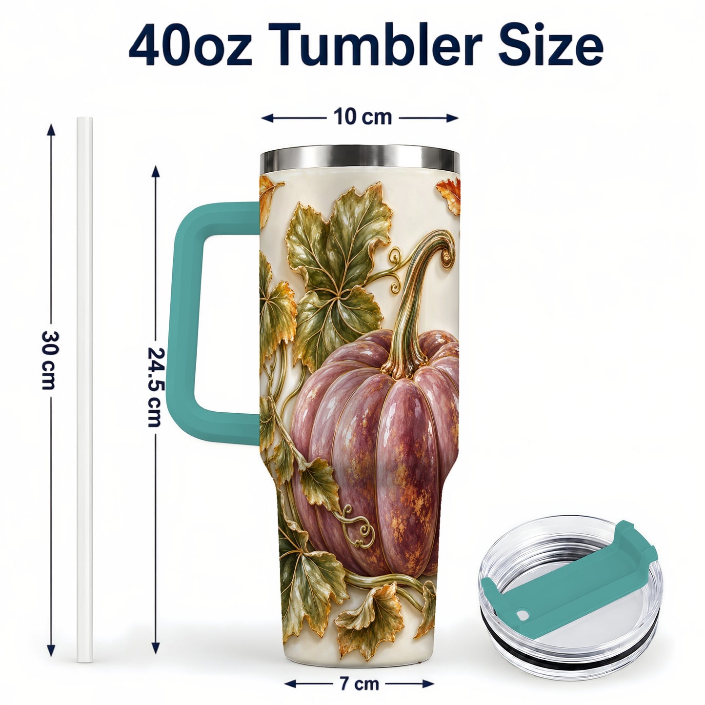 #pl[40oz|Green] Mauve Pumpkin 40oz Tumbler with Handle, Fall Stainless Steel Travel Cup