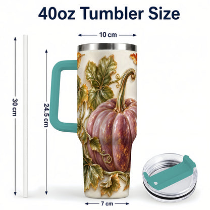 #pl[40oz|Green] Mauve Pumpkin 40oz Tumbler with Handle, Fall Stainless Steel Travel Cup