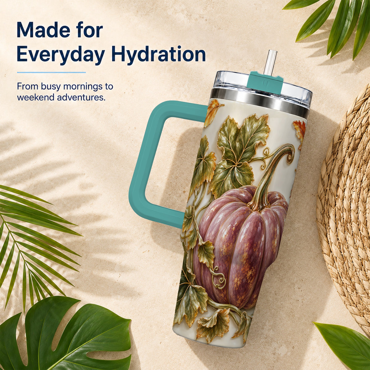 #pl[40oz|Green] Mauve Pumpkin 40oz Tumbler with Handle, Fall Stainless Steel Travel Cup