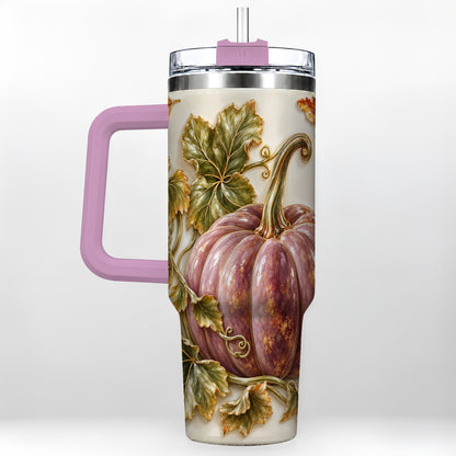#pl[40oz|Pink] Mauve Pumpkin 40oz Tumbler with Handle, Fall Stainless Steel Travel Cup