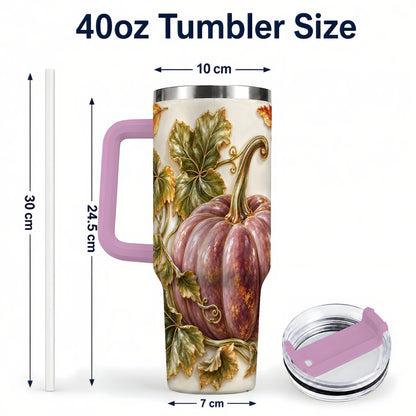 #pl[40oz|Pink] Mauve Pumpkin 40oz Tumbler with Handle, Fall Stainless Steel Travel Cup