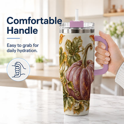 #pl[40oz|Pink] Mauve Pumpkin 40oz Tumbler with Handle, Fall Stainless Steel Travel Cup