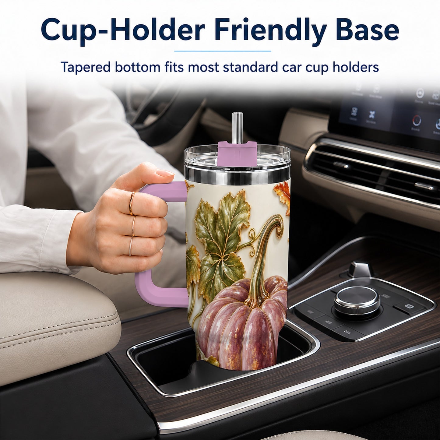 #pl[40oz|Pink] Mauve Pumpkin 40oz Tumbler with Handle, Fall Stainless Steel Travel Cup