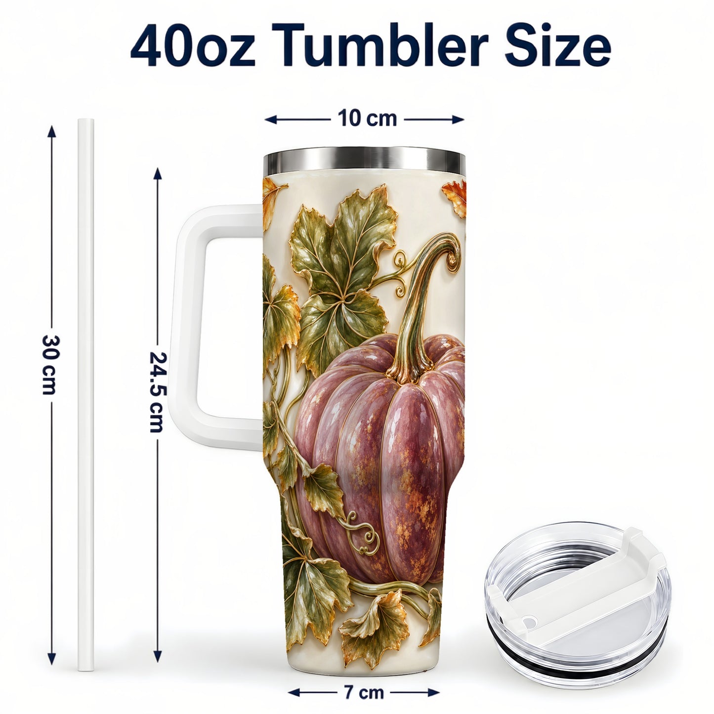 #pl[40oz|White] Mauve Pumpkin 40oz Tumbler with Handle, Fall Stainless Steel Travel Cup