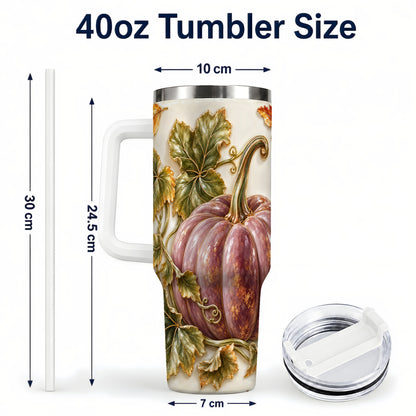 #pl[40oz|White] Mauve Pumpkin 40oz Tumbler with Handle, Fall Stainless Steel Travel Cup