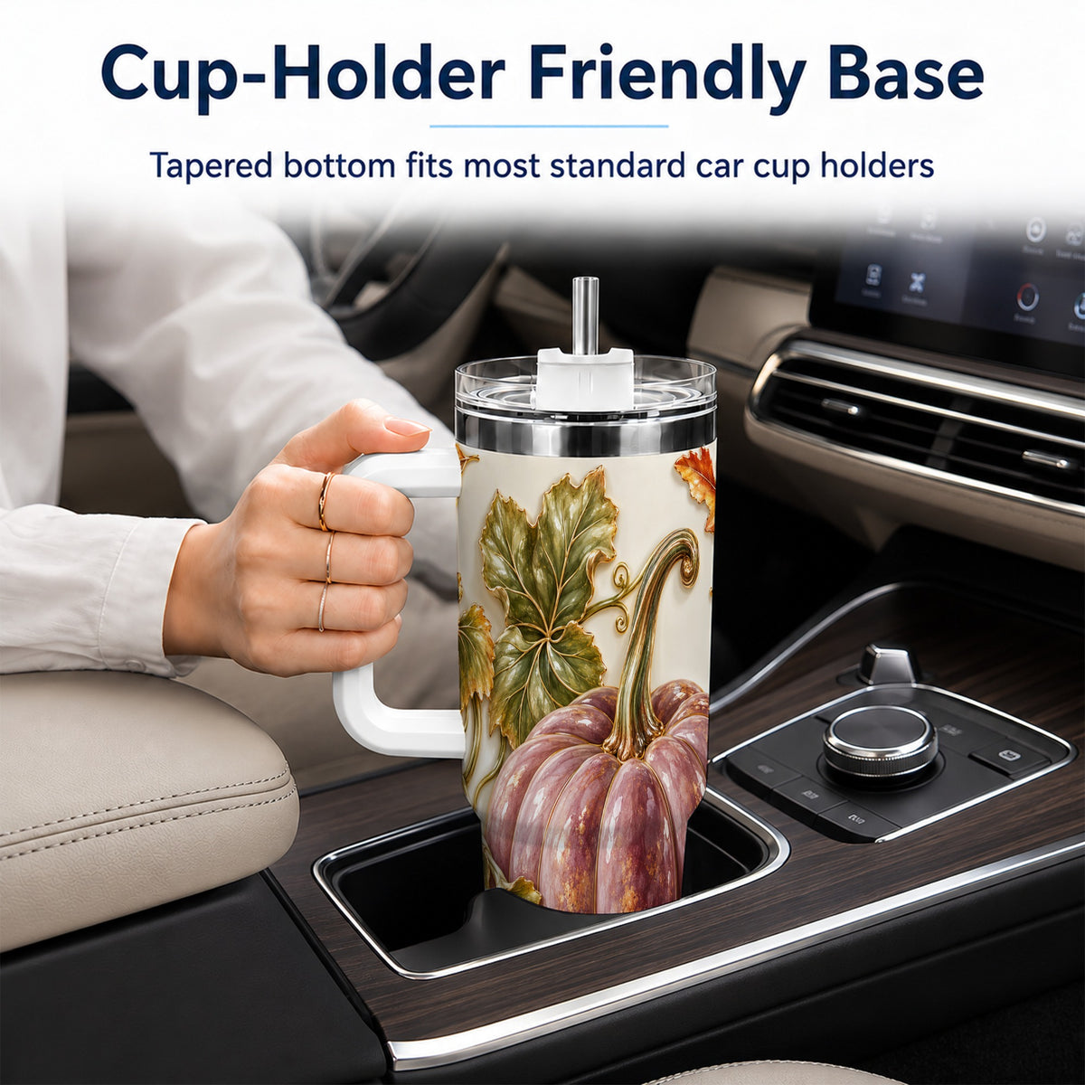 #pl[40oz|White] Mauve Pumpkin 40oz Tumbler with Handle, Fall Stainless Steel Travel Cup