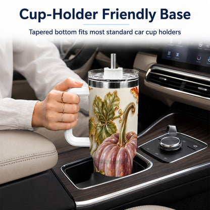 #pl[40oz|White] Mauve Pumpkin 40oz Tumbler with Handle, Fall Stainless Steel Travel Cup