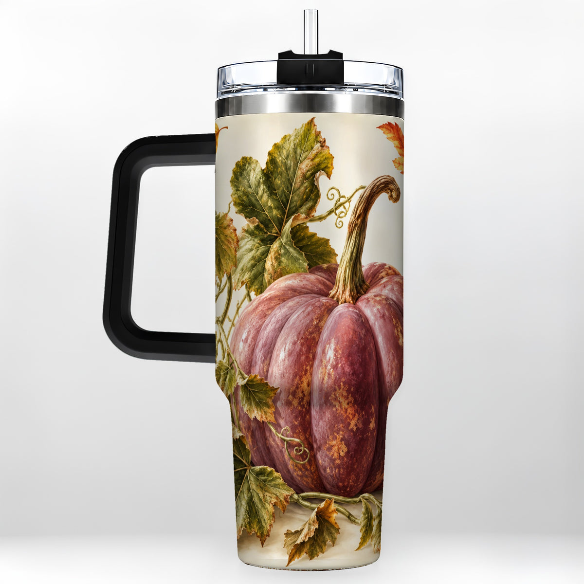 #pl[40oz|Black] Rustic Mauve Pumpkin 40oz Tumbler with Handle, Fall Stainless Steel Cup