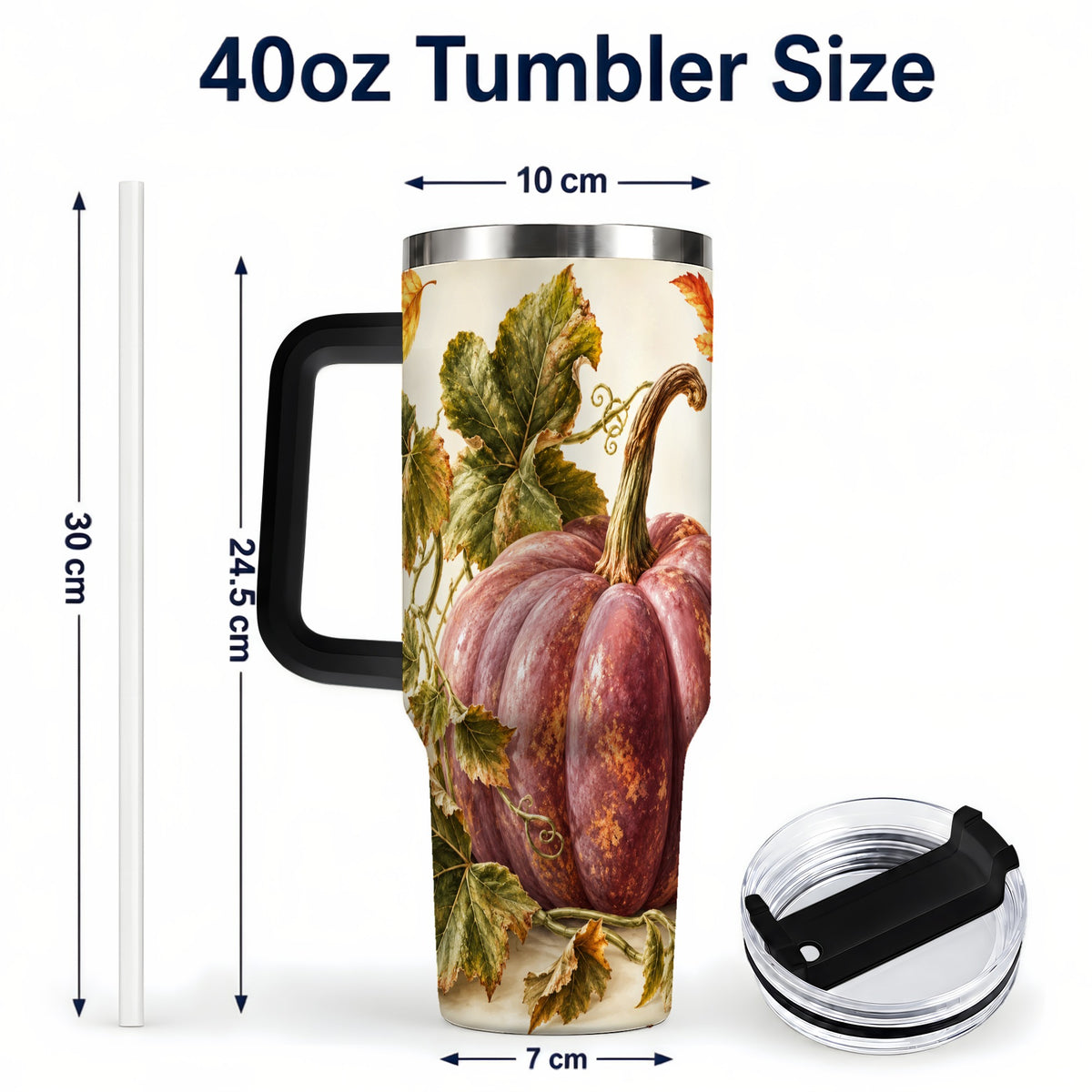 #pl[40oz|Black] Rustic Mauve Pumpkin 40oz Tumbler with Handle, Fall Stainless Steel Cup