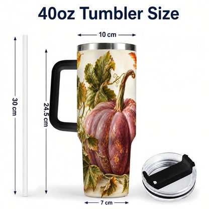 #pl[40oz|Black] Rustic Mauve Pumpkin 40oz Tumbler with Handle, Fall Stainless Steel Cup