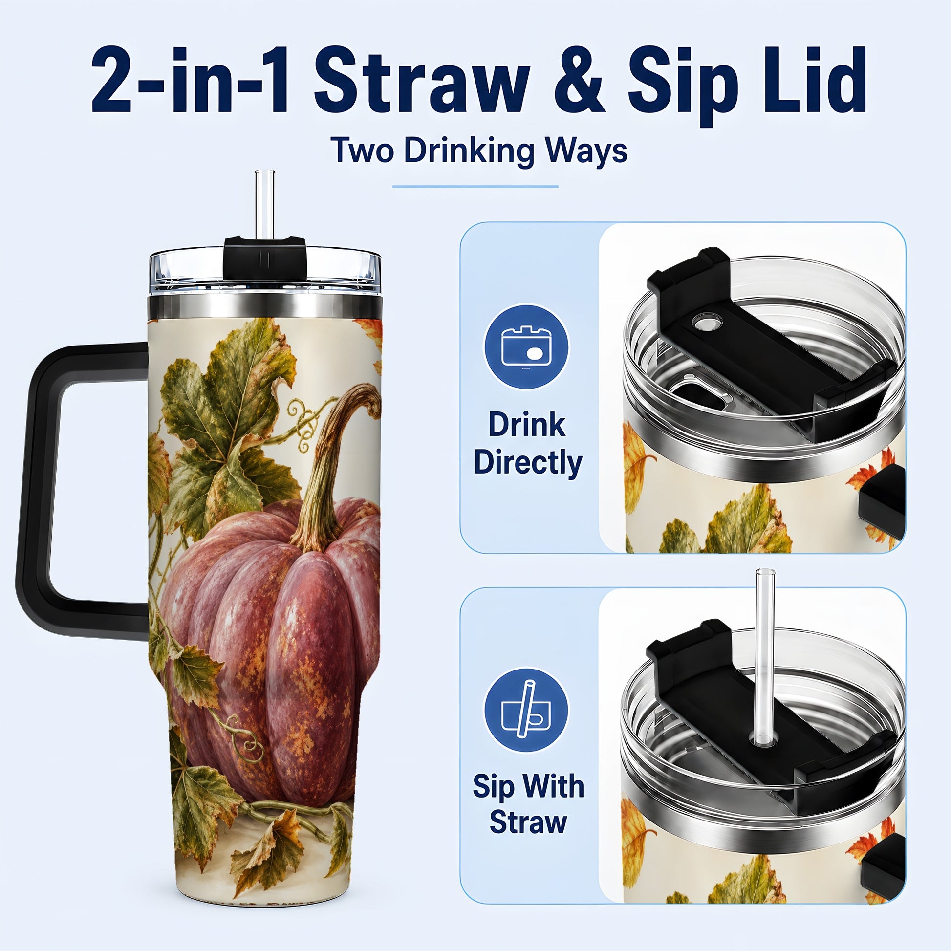 #pl[40oz|Black] Rustic Mauve Pumpkin 40oz Tumbler with Handle, Fall Stainless Steel Cup