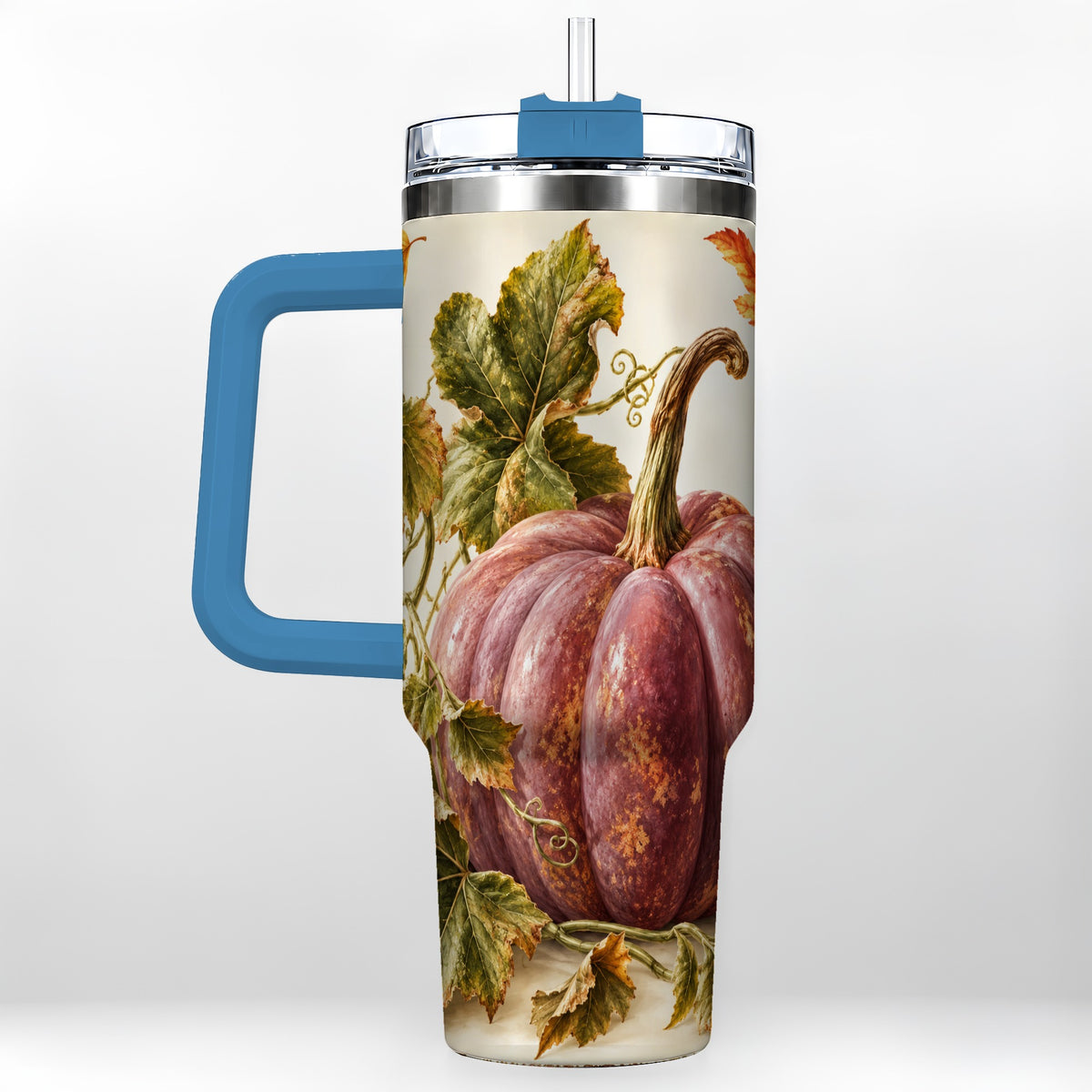 #pl[40oz|Blue] Rustic Mauve Pumpkin 40oz Tumbler with Handle, Fall Stainless Steel Cup