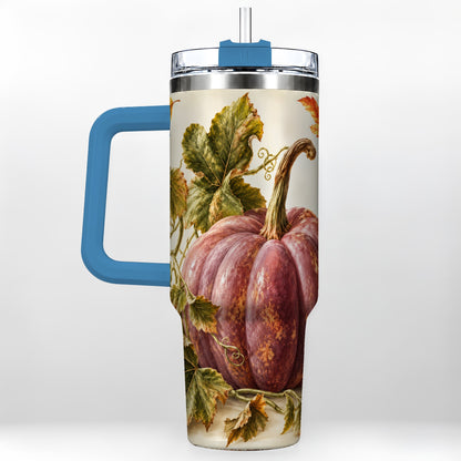#pl[40oz|Blue] Rustic Mauve Pumpkin 40oz Tumbler with Handle, Fall Stainless Steel Cup