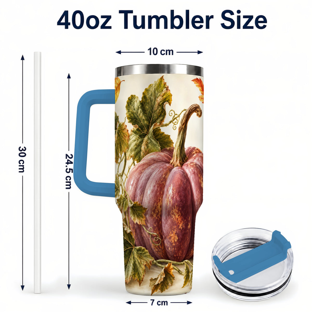 #pl[40oz|Blue] Rustic Mauve Pumpkin 40oz Tumbler with Handle, Fall Stainless Steel Cup