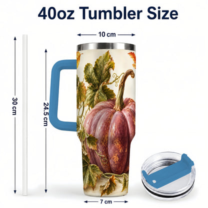 #pl[40oz|Blue] Rustic Mauve Pumpkin 40oz Tumbler with Handle, Fall Stainless Steel Cup
