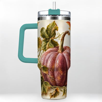 #pl[40oz|Green] Rustic Mauve Pumpkin 40oz Tumbler with Handle, Fall Stainless Steel Cup