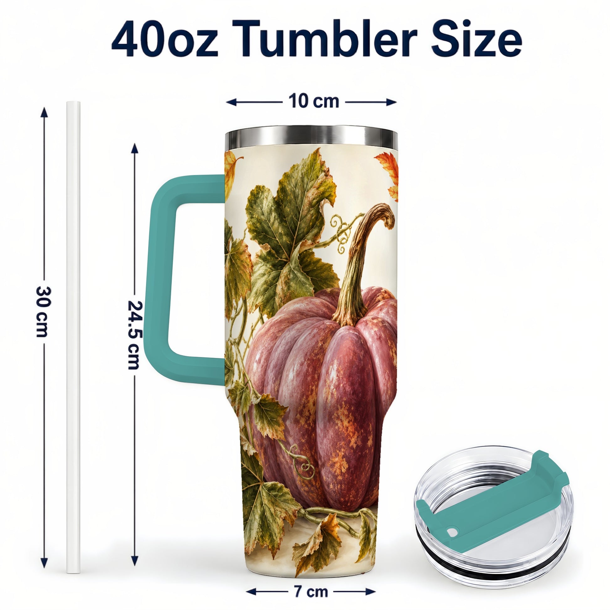 #pl[40oz|Green] Rustic Mauve Pumpkin 40oz Tumbler with Handle, Fall Stainless Steel Cup