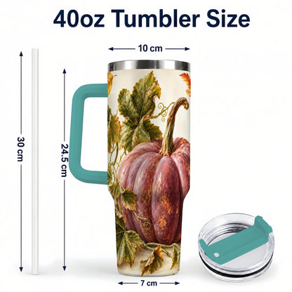 #pl[40oz|Green] Rustic Mauve Pumpkin 40oz Tumbler with Handle, Fall Stainless Steel Cup