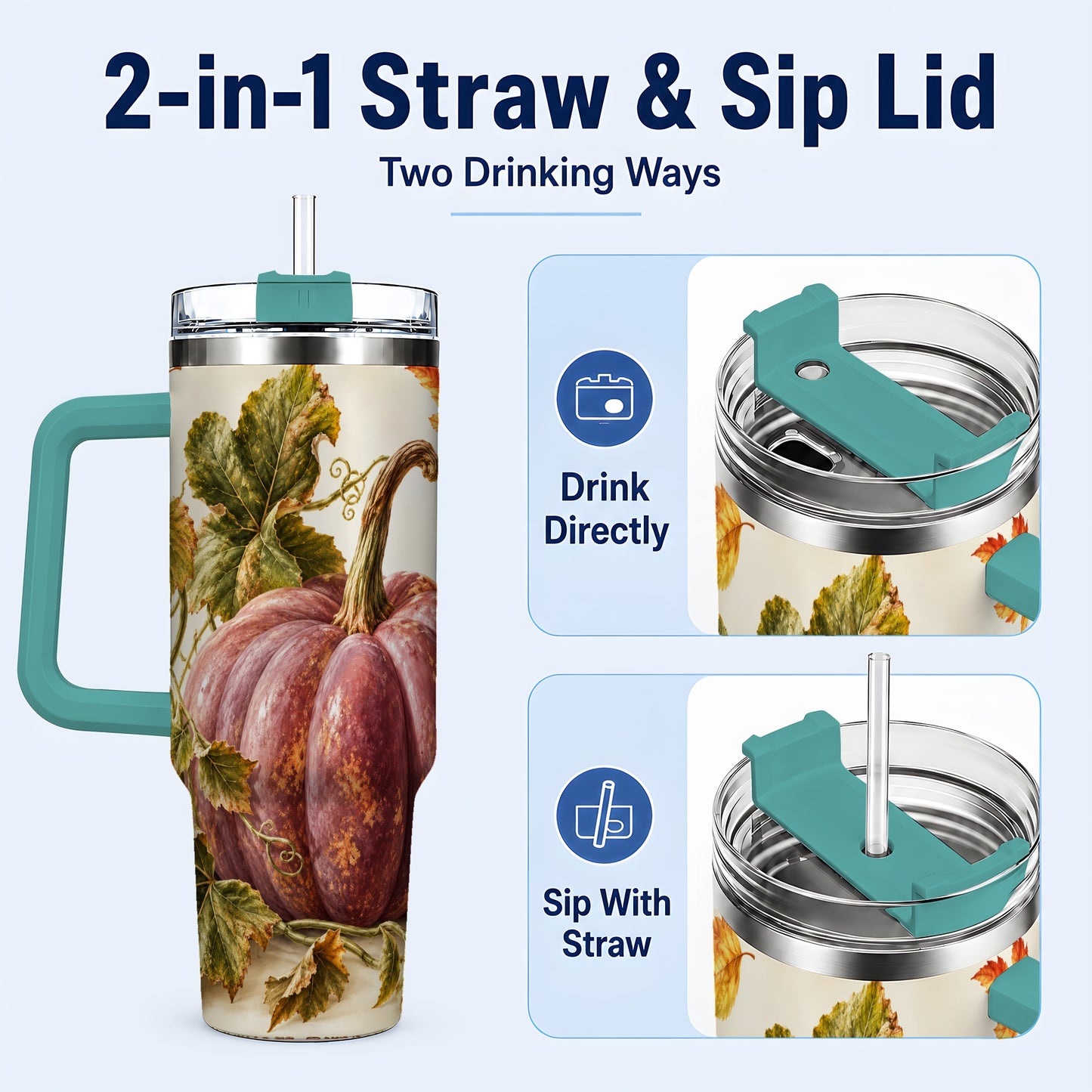 #pl[40oz|Green] Rustic Mauve Pumpkin 40oz Tumbler with Handle, Fall Stainless Steel Cup