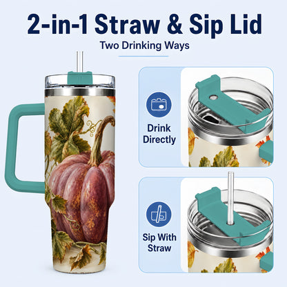 #pl[40oz|Green] Rustic Mauve Pumpkin 40oz Tumbler with Handle, Fall Stainless Steel Cup