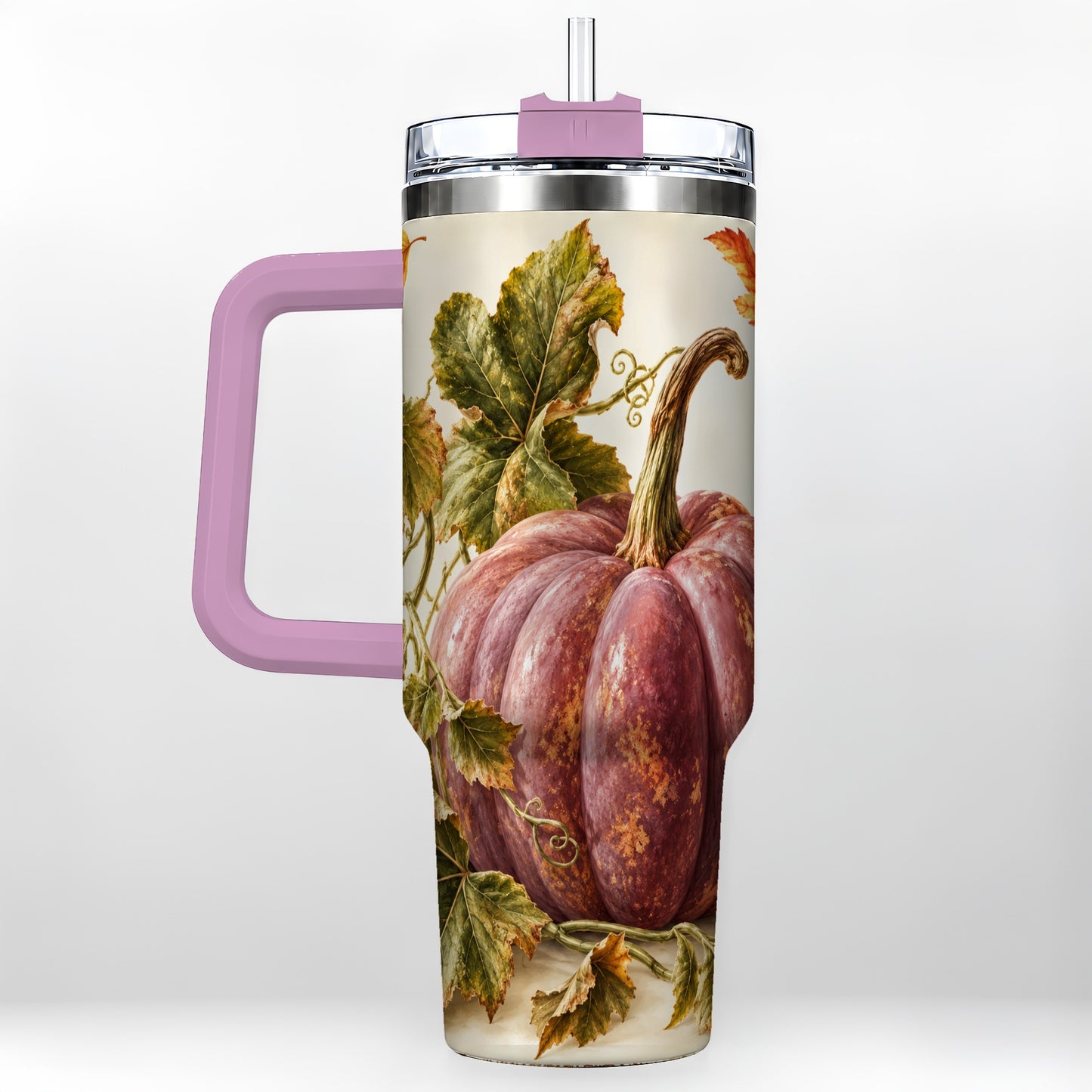 #pl[40oz|Pink] Rustic Mauve Pumpkin 40oz Tumbler with Handle, Fall Stainless Steel Cup